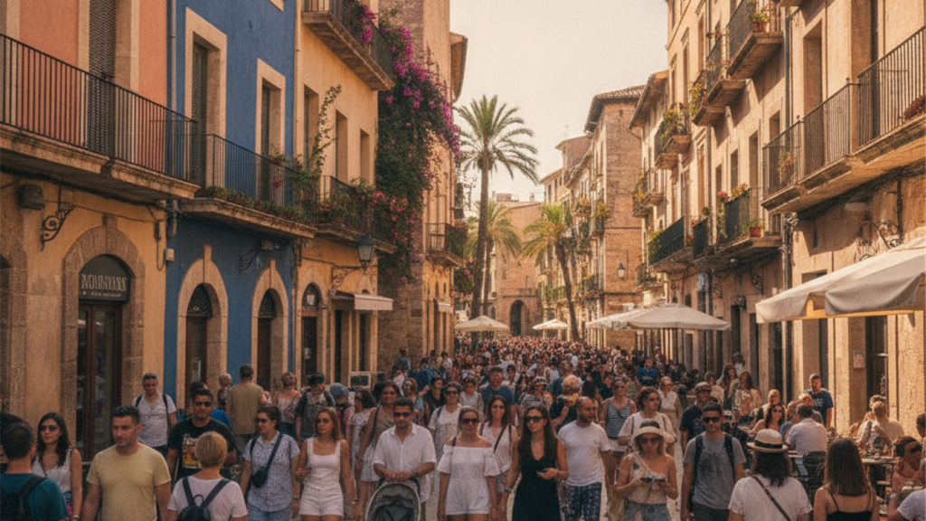 Calle del centro de Palma de Mallorca llena de gente en verano