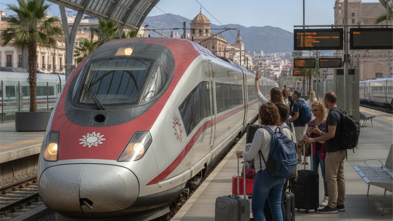 Tren de alta velocidad llegando a una estación en España