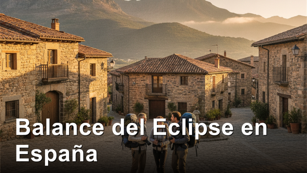 Pueblo rural espanol al amanecer tras el eclipse solar