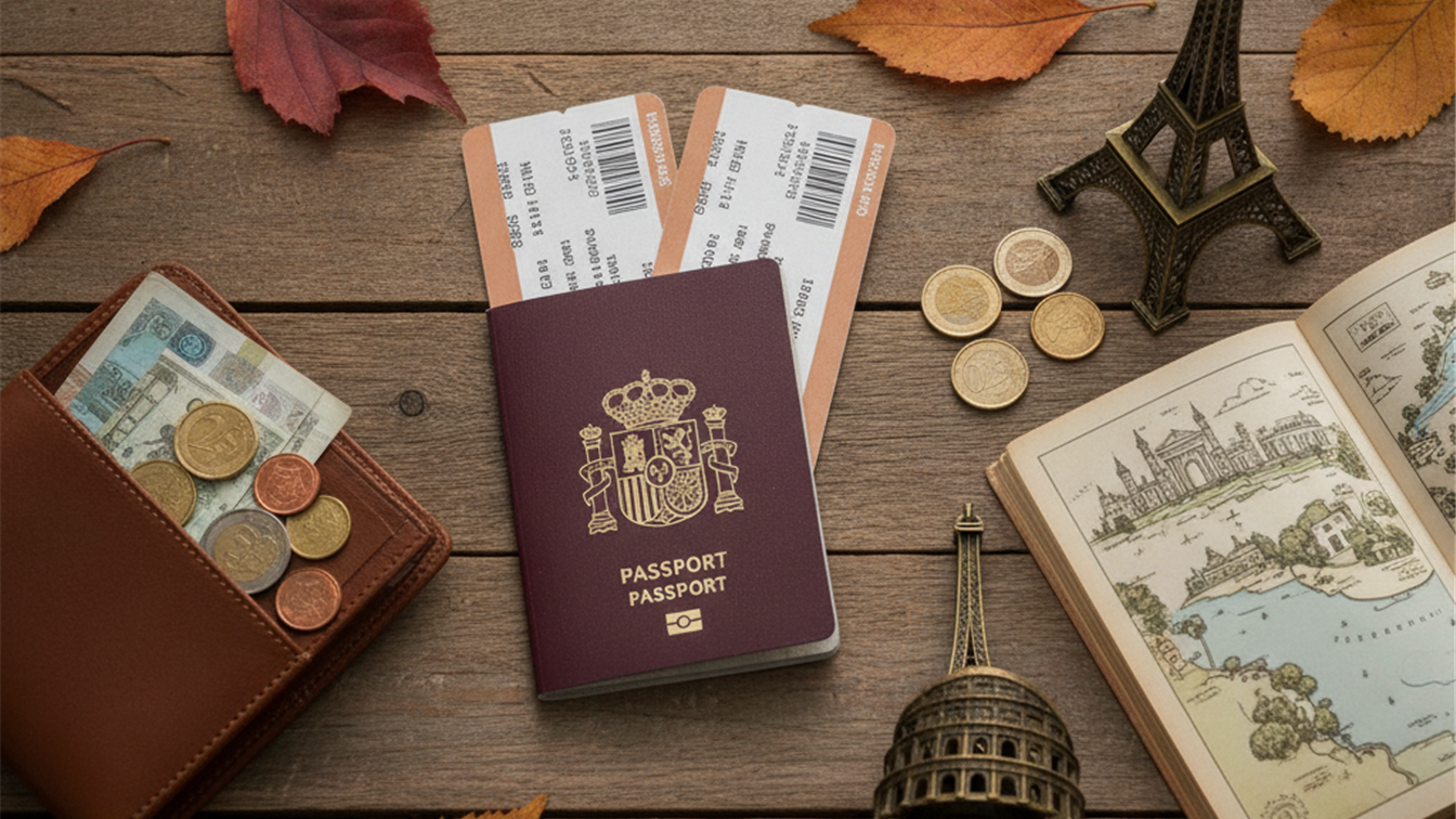 Elementos de viaje barato pasaporte billetes avion octubre noviembre