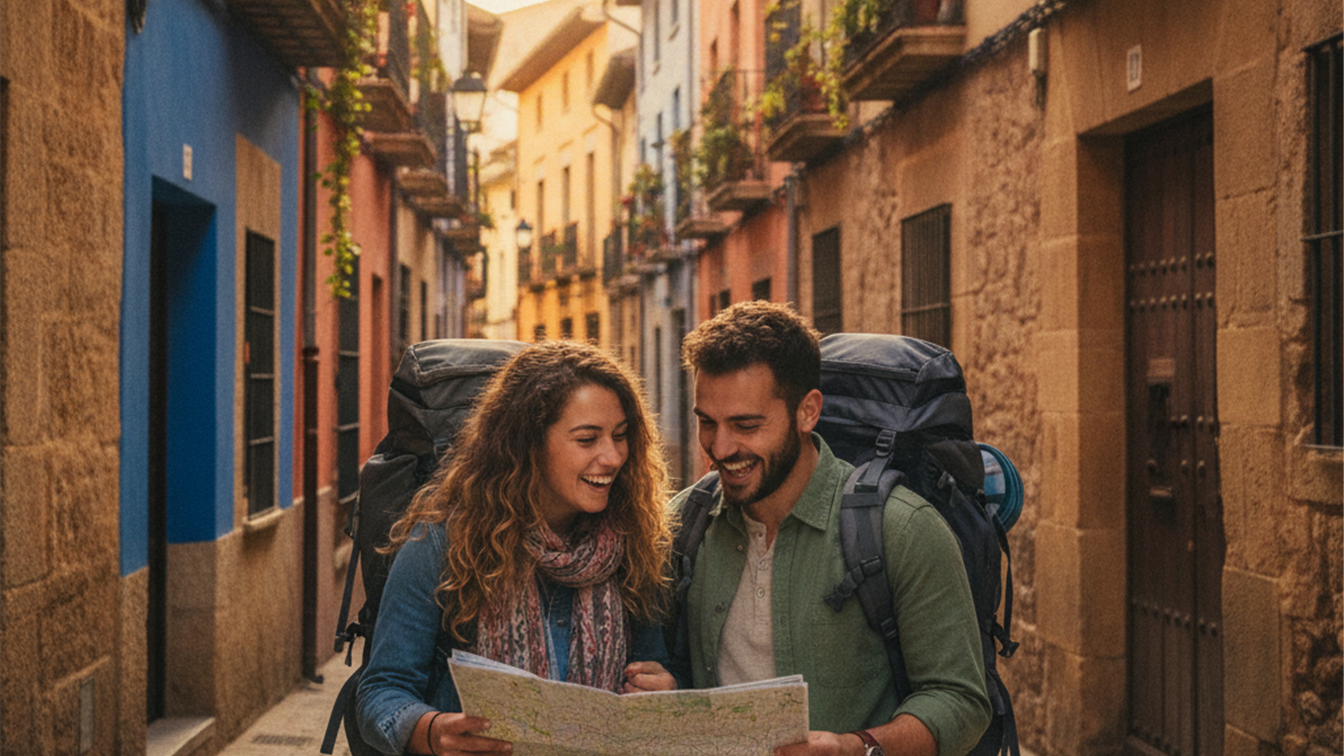 viajeros con mochila explorando ciudad economica en Europa