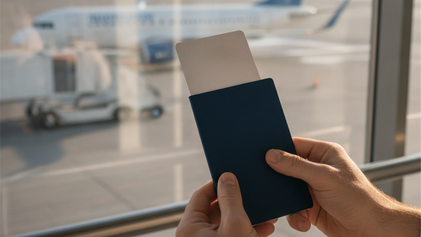 pasajero con pasaporte y tarjeta de embarque en aeropuerto