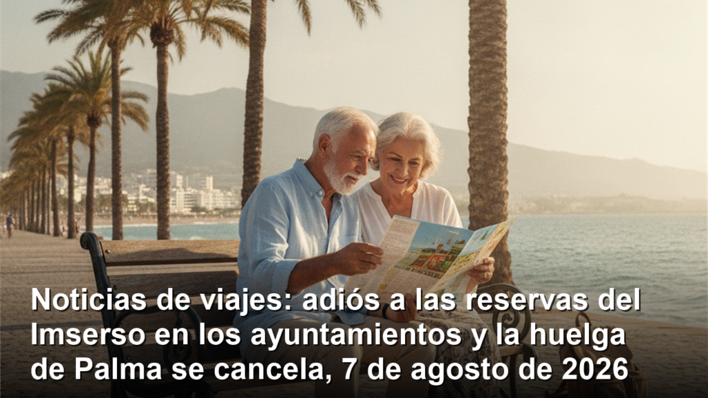 Pareja mayor con maletas en un paseo maritimo espanol mirando un folleto de viajes