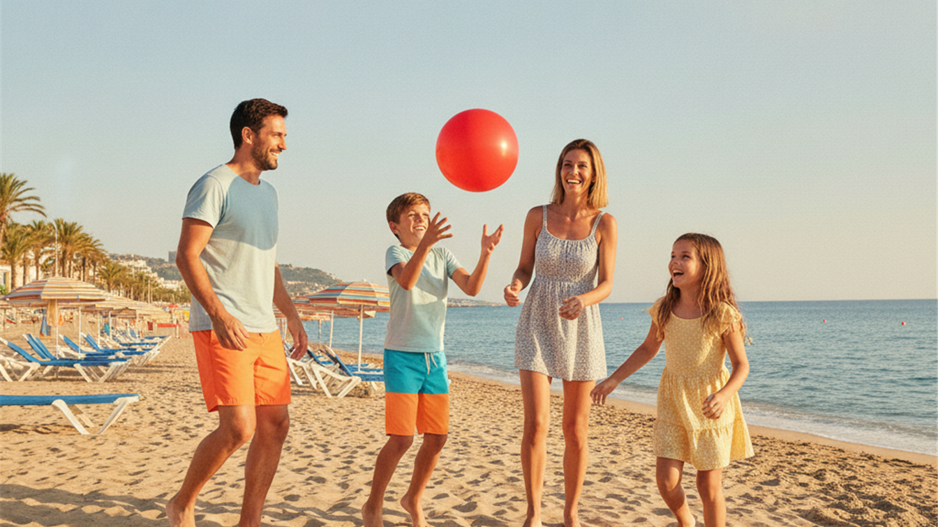 Familia playa vacaciones septiembre Costa del Sol Spain