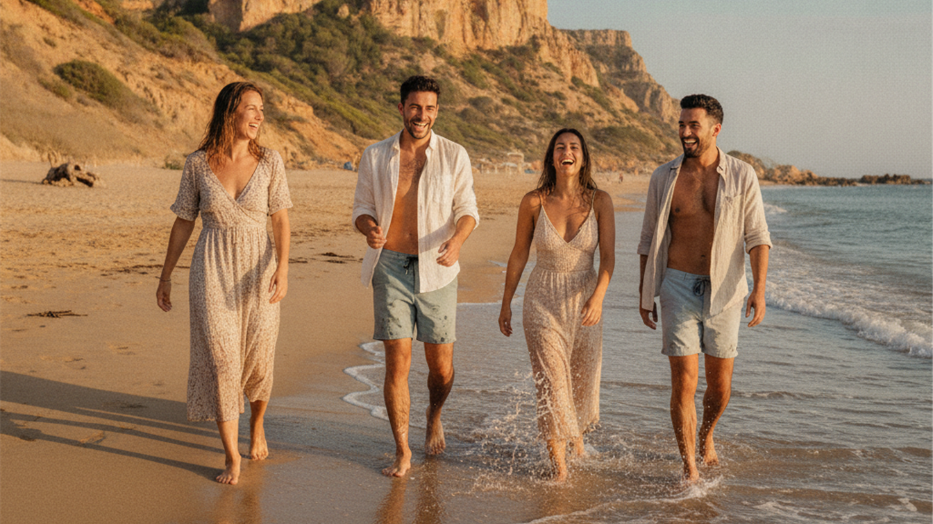 Amigos disfrutando de una playa en Espana