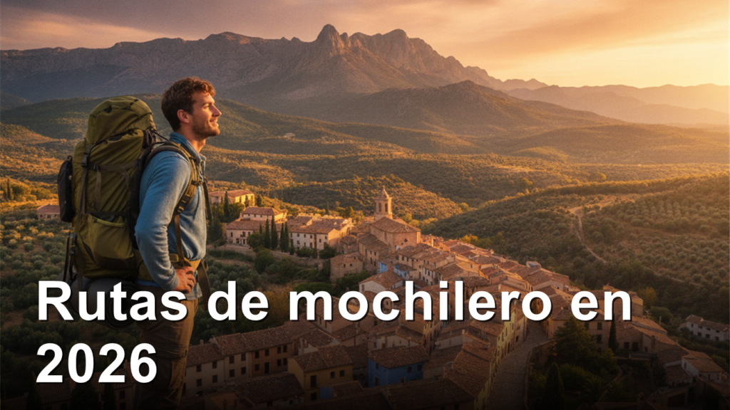 Mochilero contemplando un pueblo europeo al atardecer
