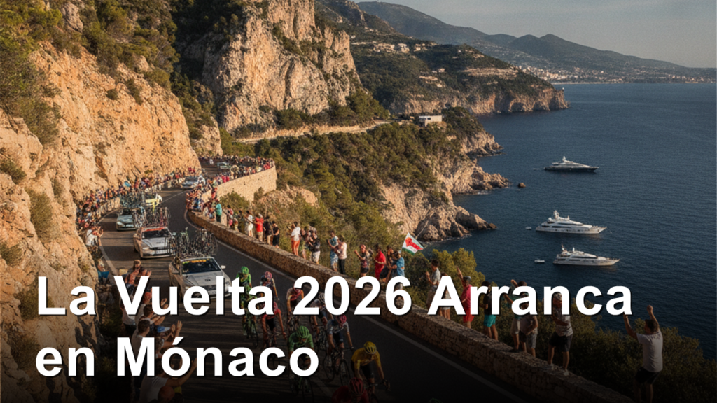 Ciclistas profesionales en una carretera de montana junto a la costa cerca de Monaco
