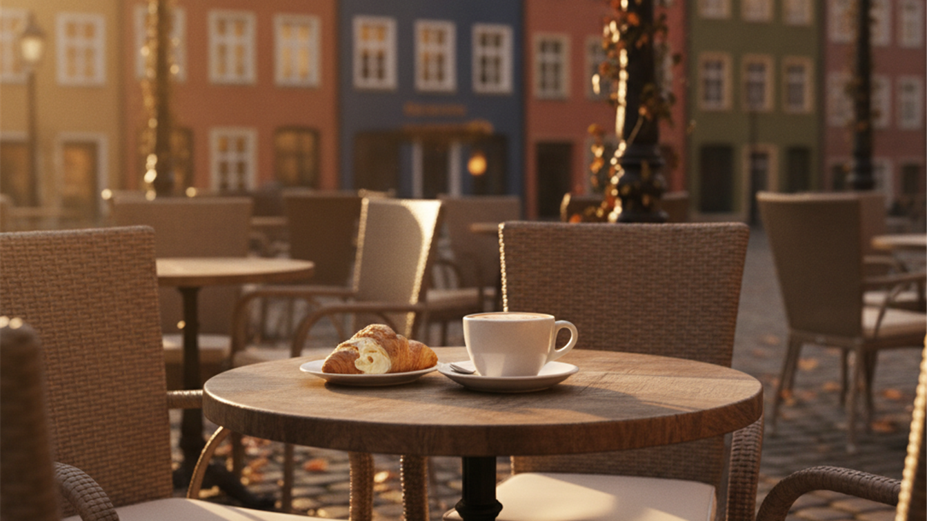 cafe terraza ciudad europea otono