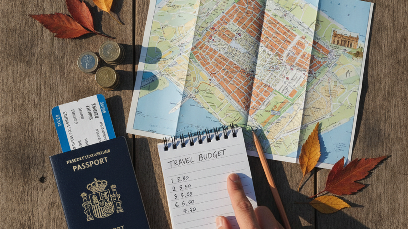 Planificacion de viaje barato en Europa con mapa, pasaporte y presupuesto