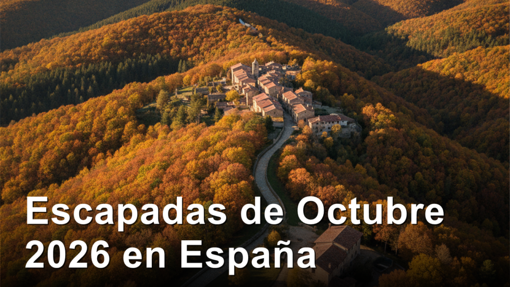 Bosque de otono en pueblo espanol en octubre 2026
