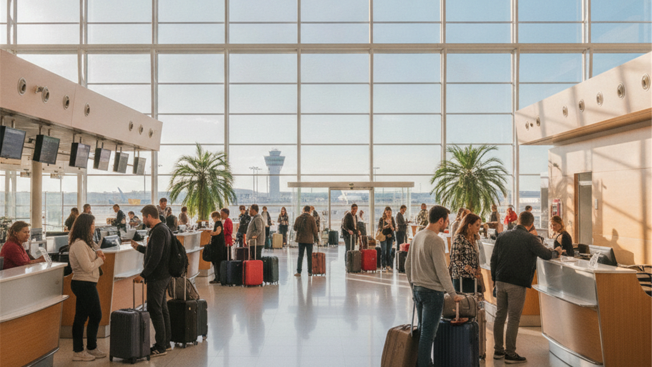 Viajeros en aeropuerto con ofertas de vuelos septiembre 2026