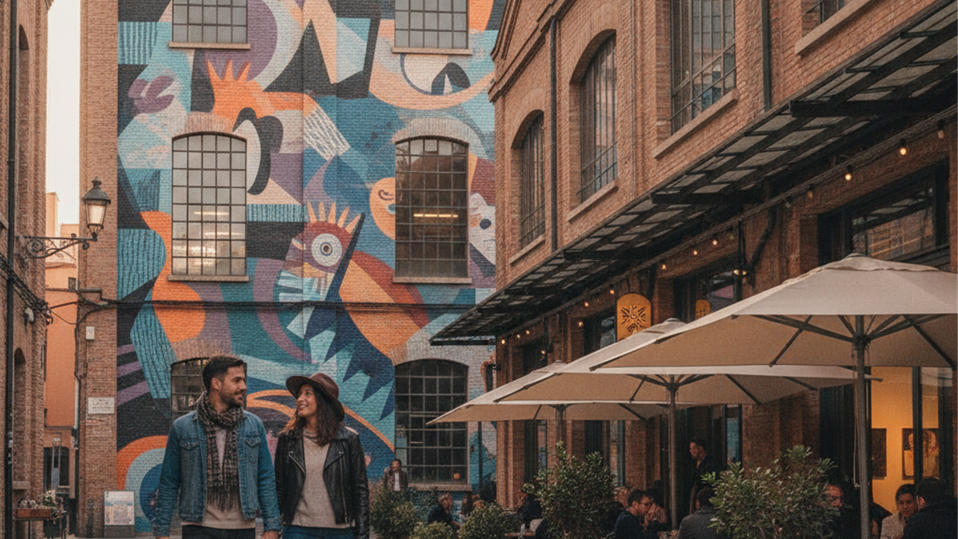 Pareja explorando Poblenou Barcelona, destino NYT 2026