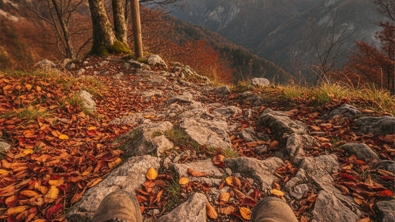 Botas senderismo sendero montaña otoño España