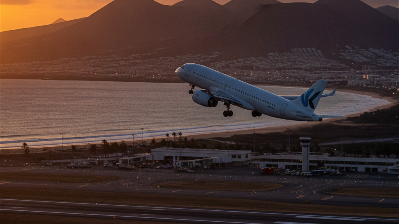 Avion despegando en las islas Canarias