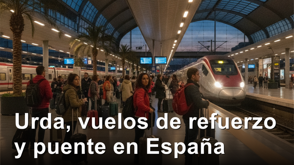Viajeros en una estacion de tren de alta velocidad en Espana